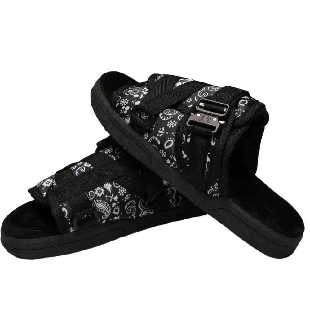 Draco Slides Bandana Mens 11/12 Black White Adjustable Strap Comfort Casual Luxe